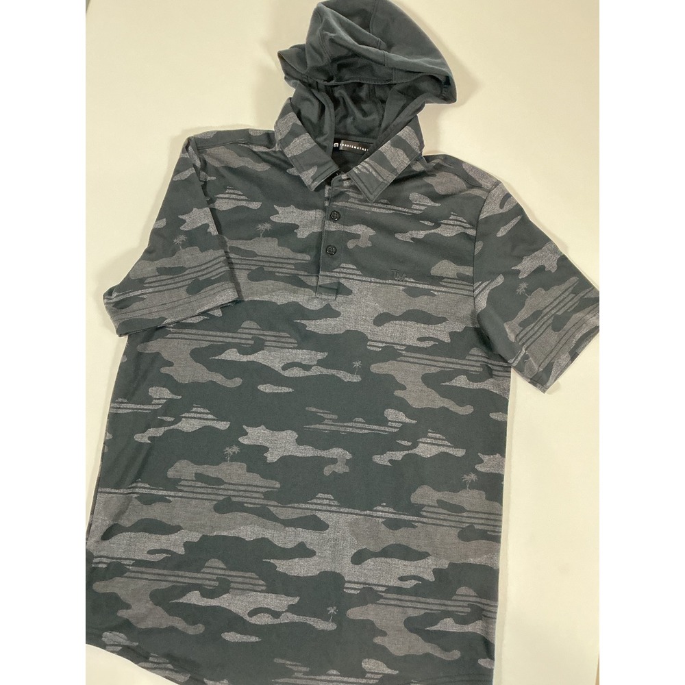 TravisMathew Beachside Stealth Hooded Polo Gray Camo Palm Trees Size M
